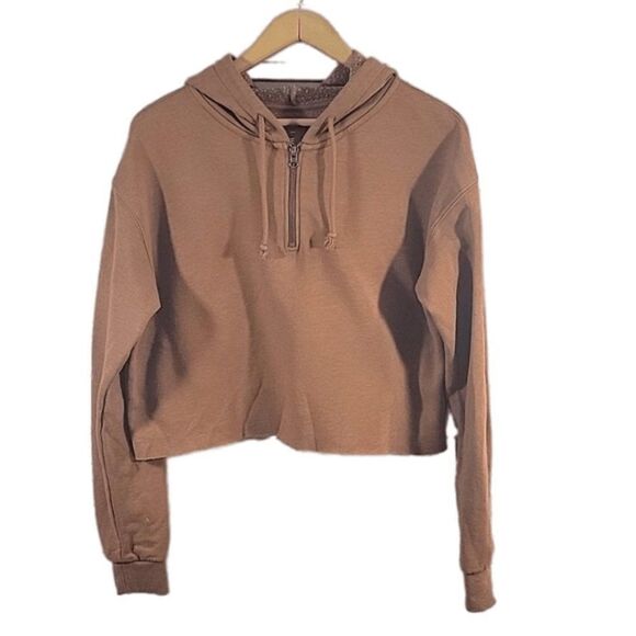 So Lounge Life Raw Hem Cropped 1/4 Zip Fleece Sweater Hoodie-Size Medium - Picture 1 of 6